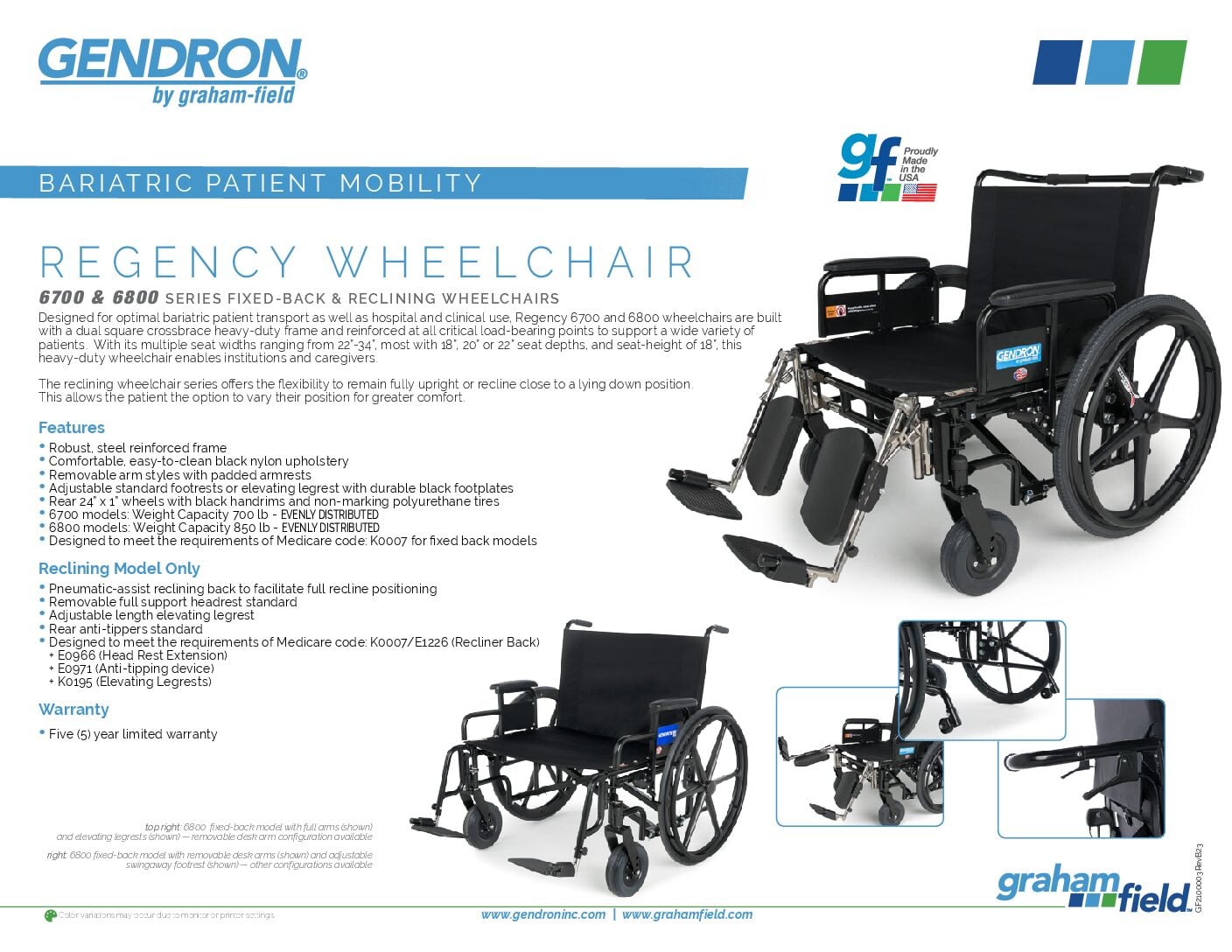 Product Sheet – Regency 6700 & 6800 Wheelchairs