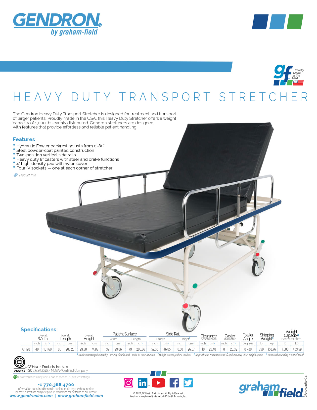 Product Sheet – Heavy Duty Transport Stretcher