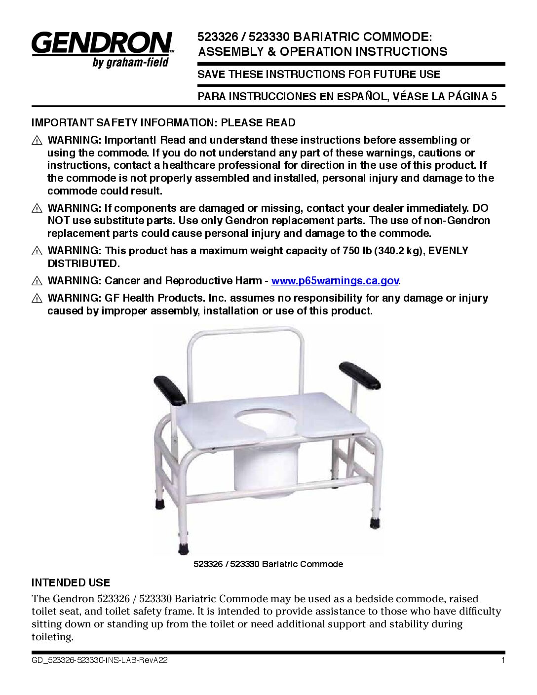 Assembly & Operation Instructions – Bariatric Commode