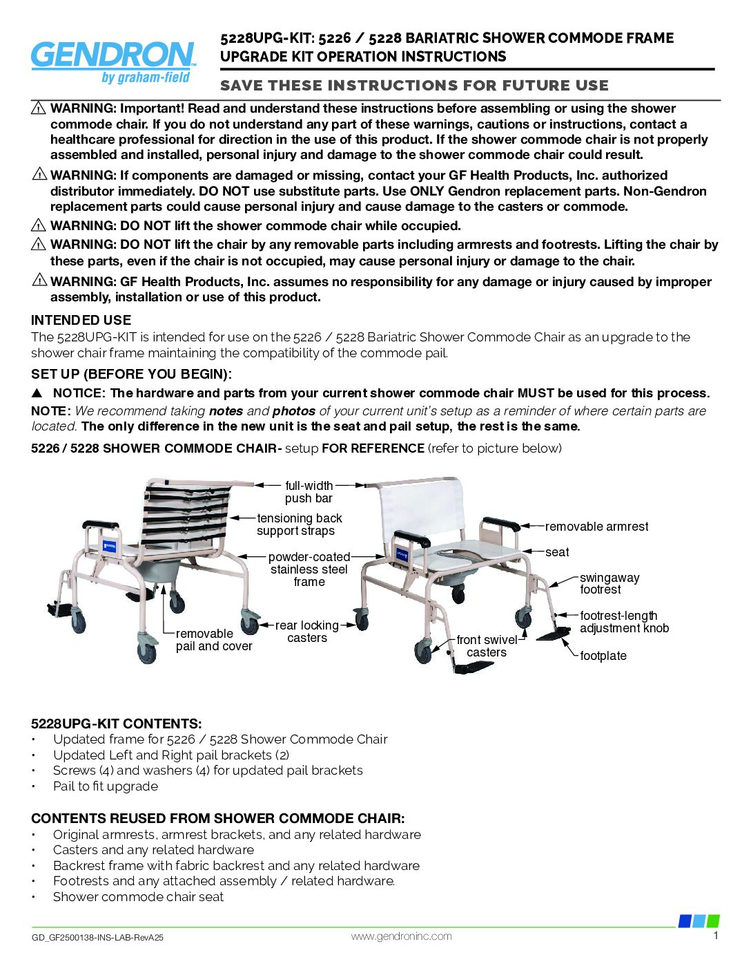 Upgrade Kit Operation Instructions – Bariatric Shower Commode