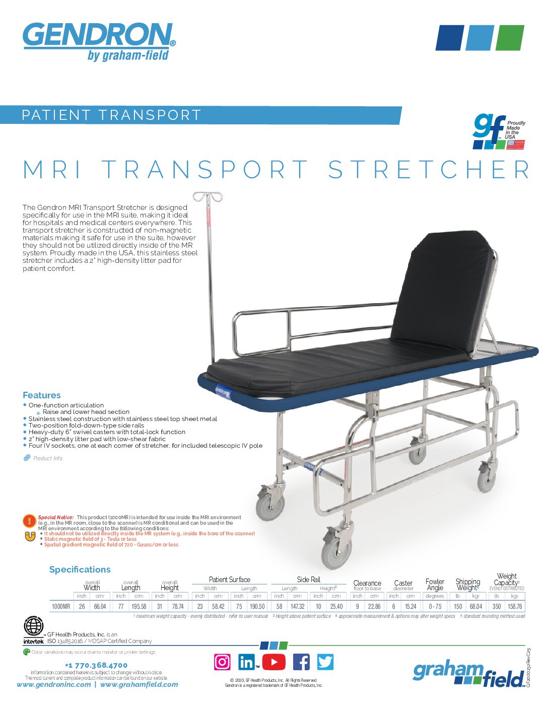 Product Sheet – MRI Transport Stretcher