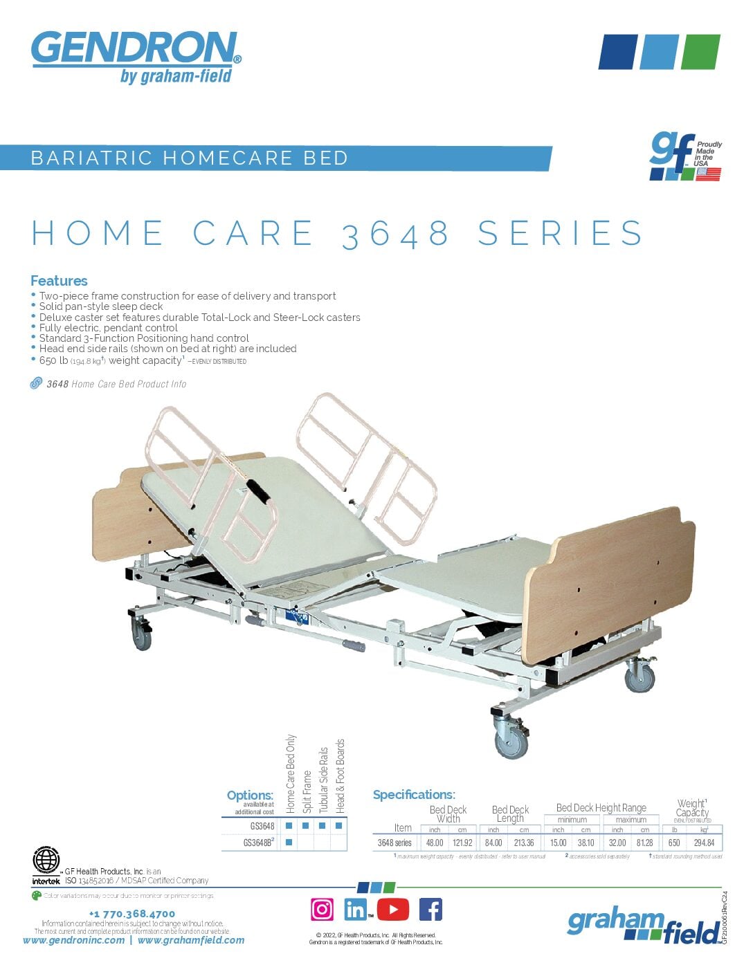 Product Sheet – 3648 Series Bariatric Homecare Bed