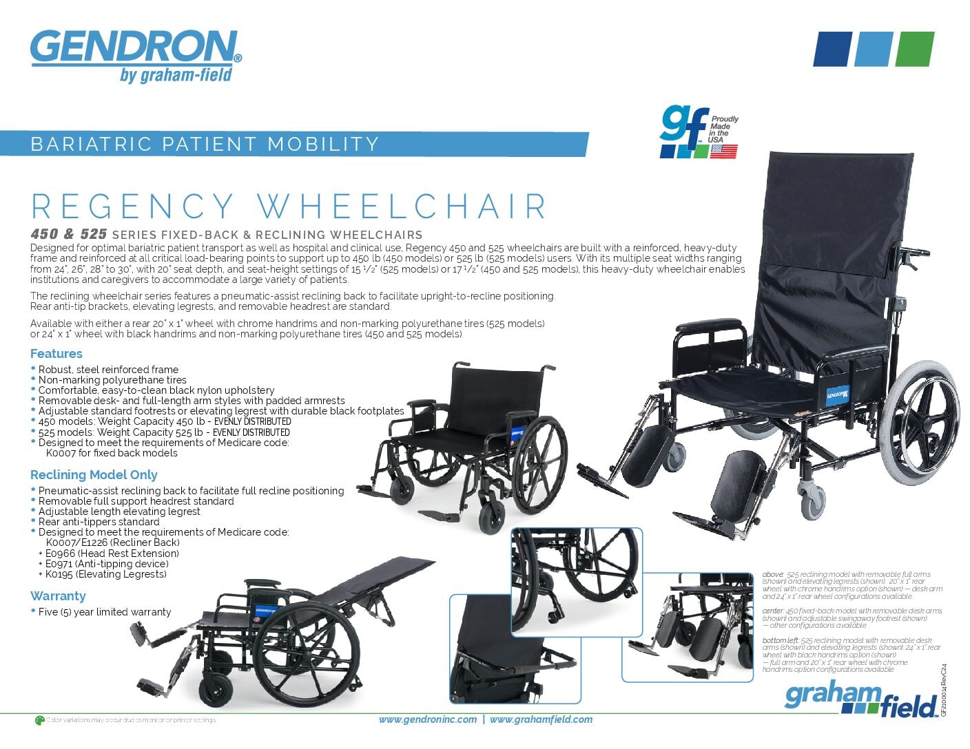 Product Sheet – Regency 450 & 525 Wheelchairs