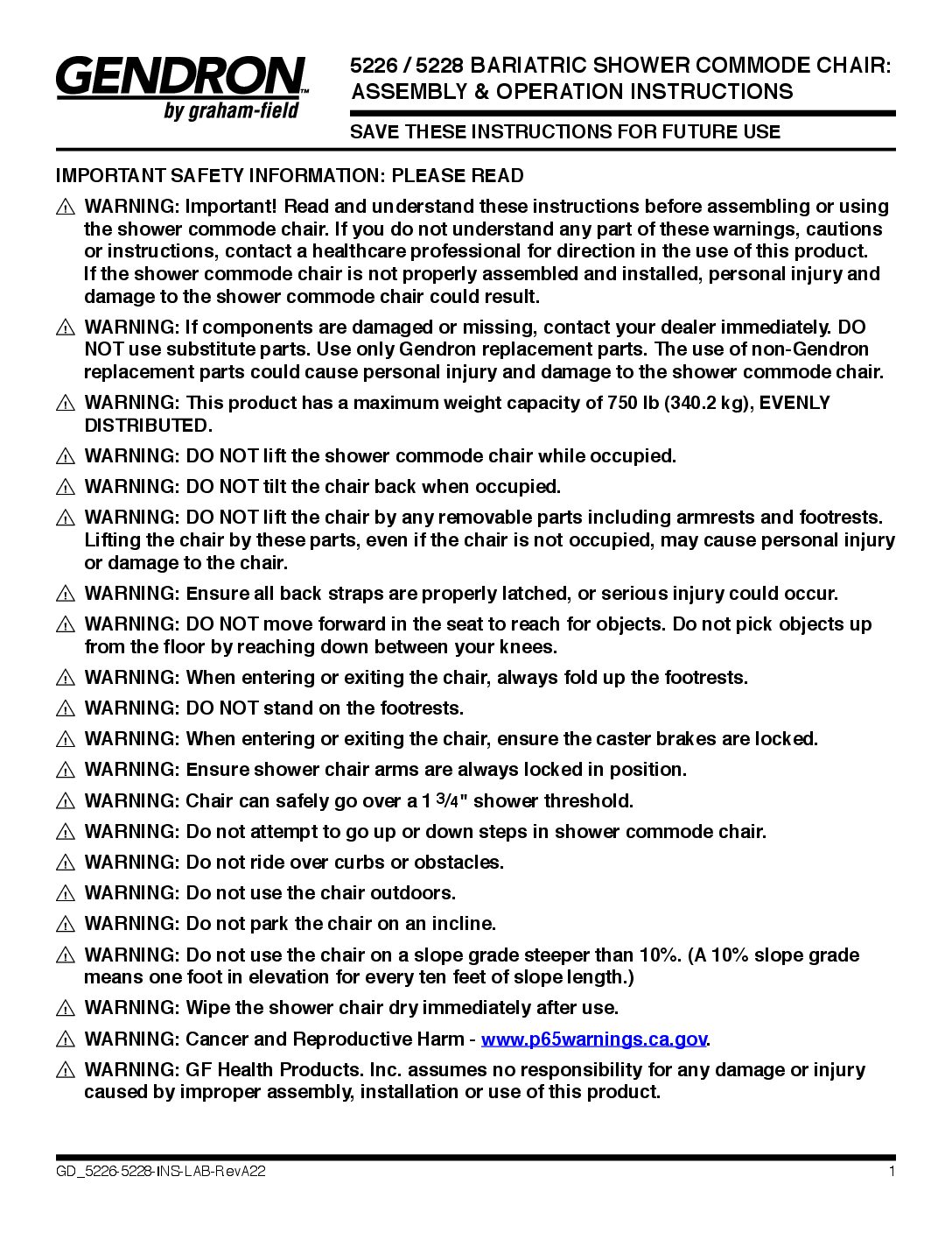 Assembly & Operation Instructions – Bariatric Shower Commode Chair