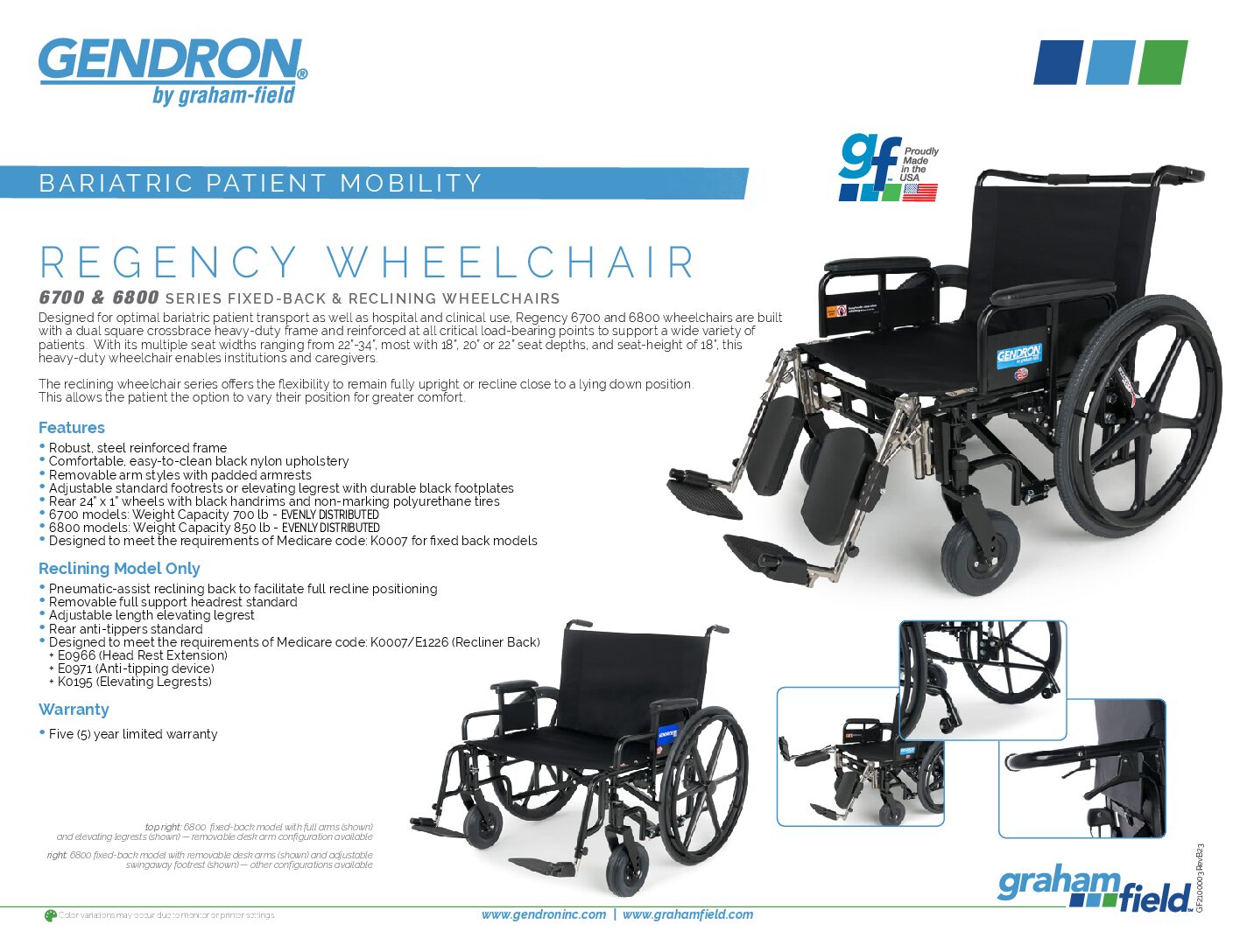 Product Sheet – Regency 6700 & 6800 Wheelchairs