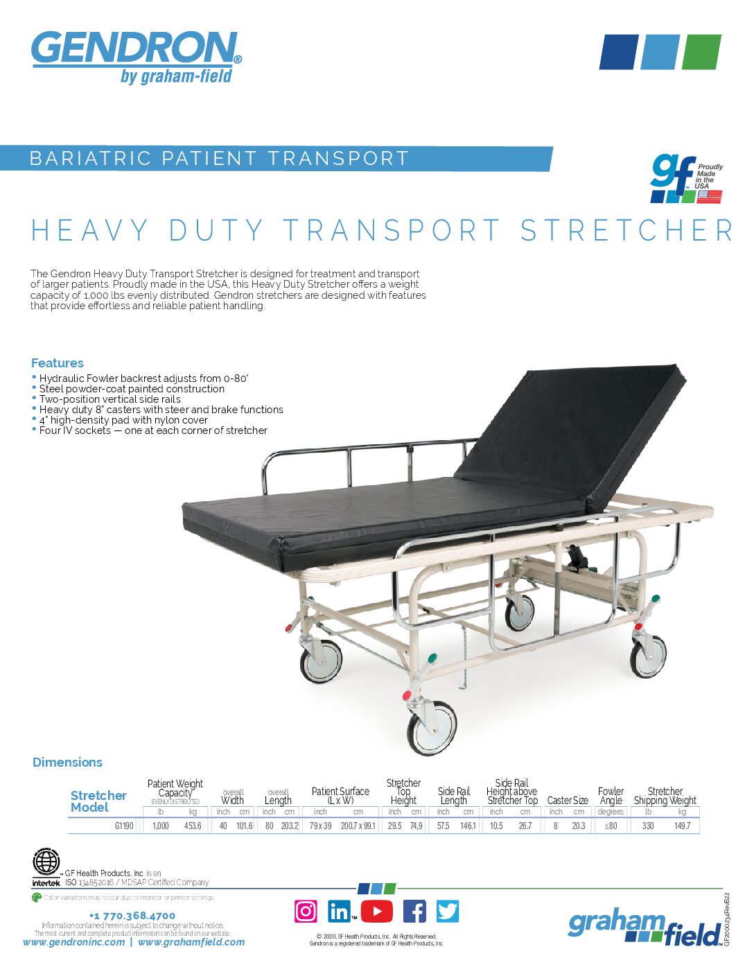 Product Sheet – Heavy Duty Transport Stretcher