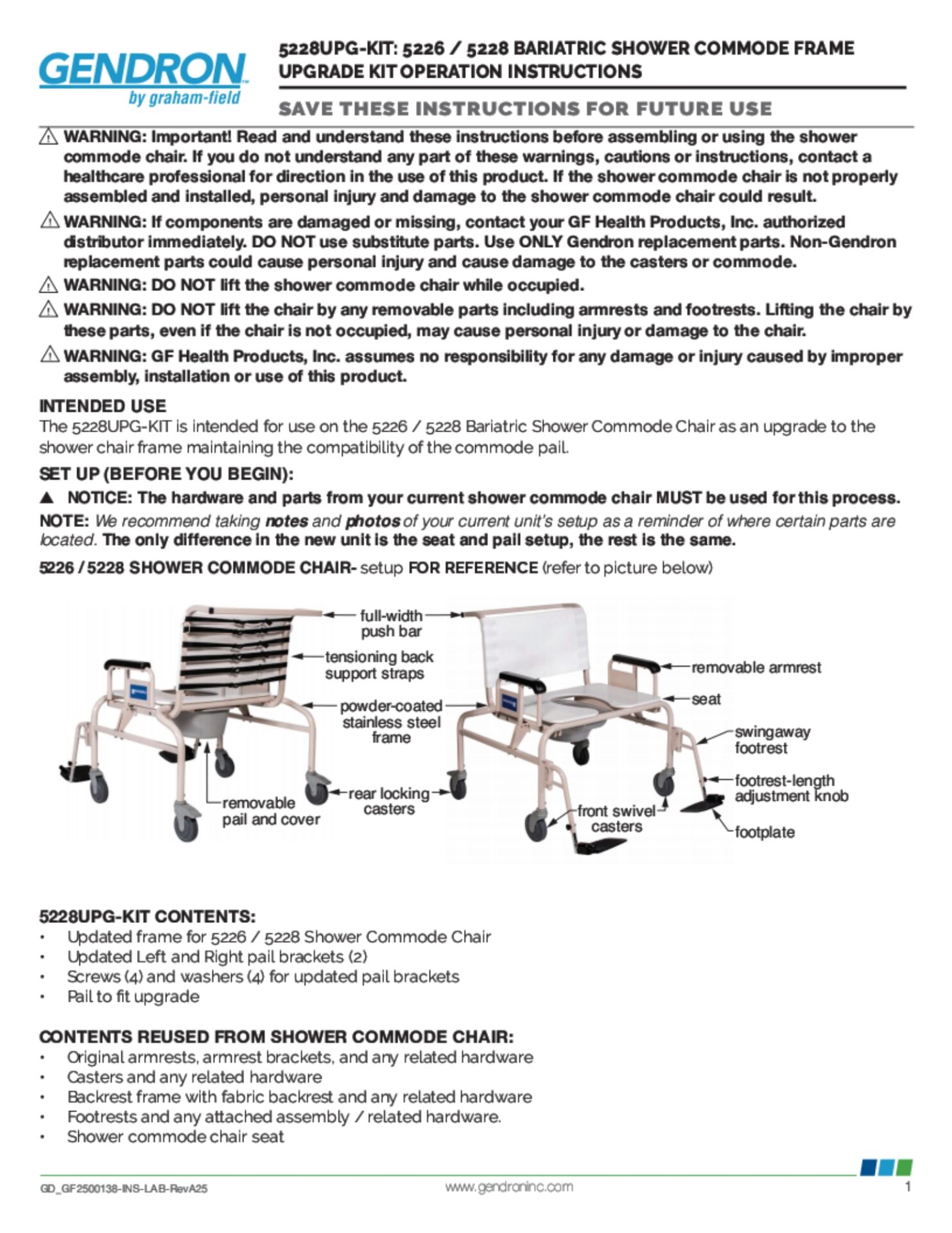 Upgrade Kit Operation Instructions – Bariatric Shower Commode